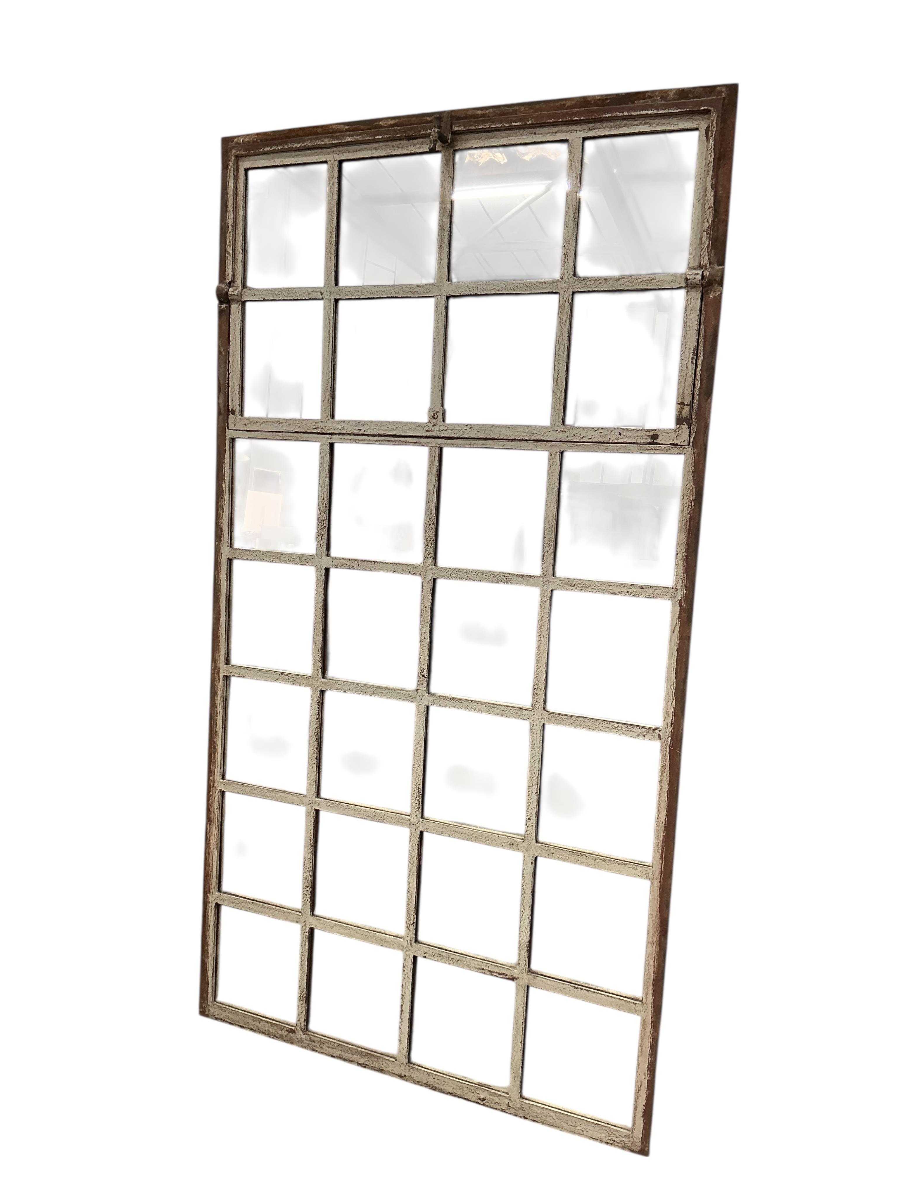 An industrial style rectangular cast iron window frame wall mirror, width 100cm, height 184cm